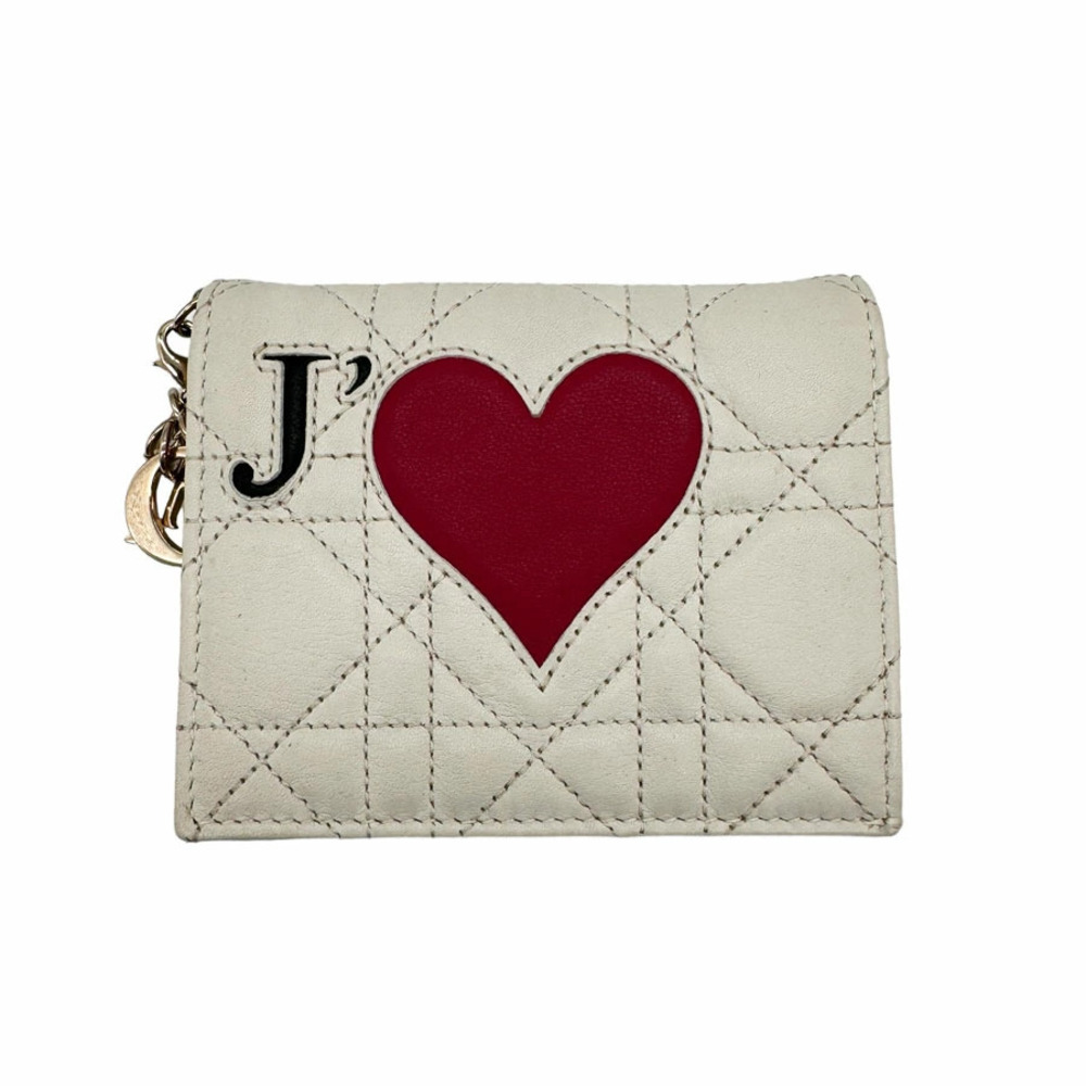 Christian Dior bi fold wallet Amour lambskin Ivory White red black